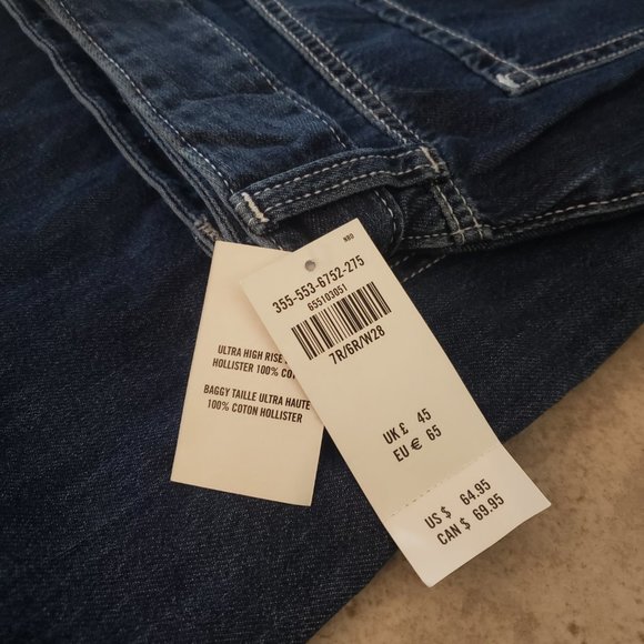 HOLLISTER Ultra High-Rise Lightweight Dark Wash Cargo Baggy Jeans - Picture 7 of 7